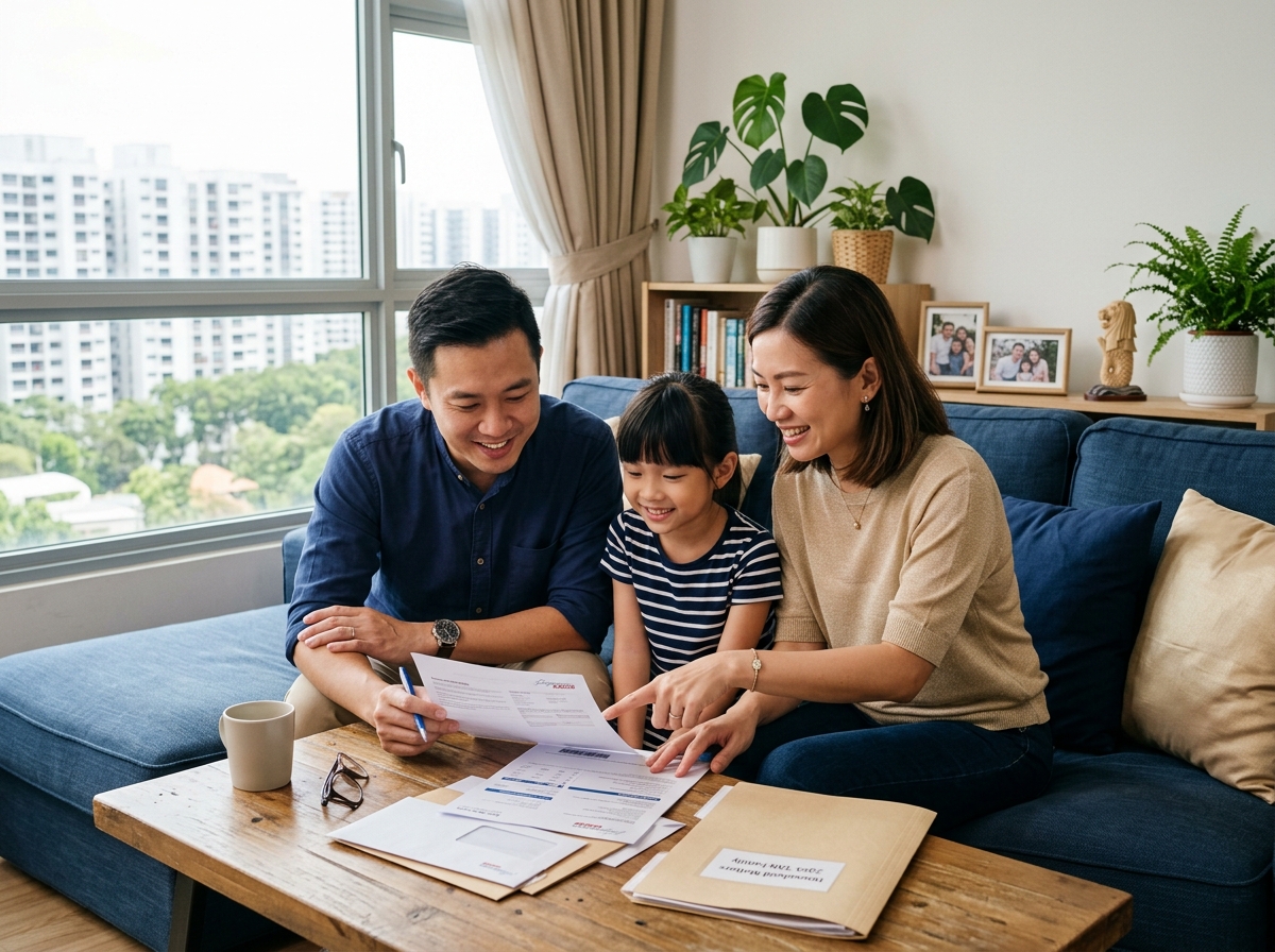 Family reviewing life and health insurance needs