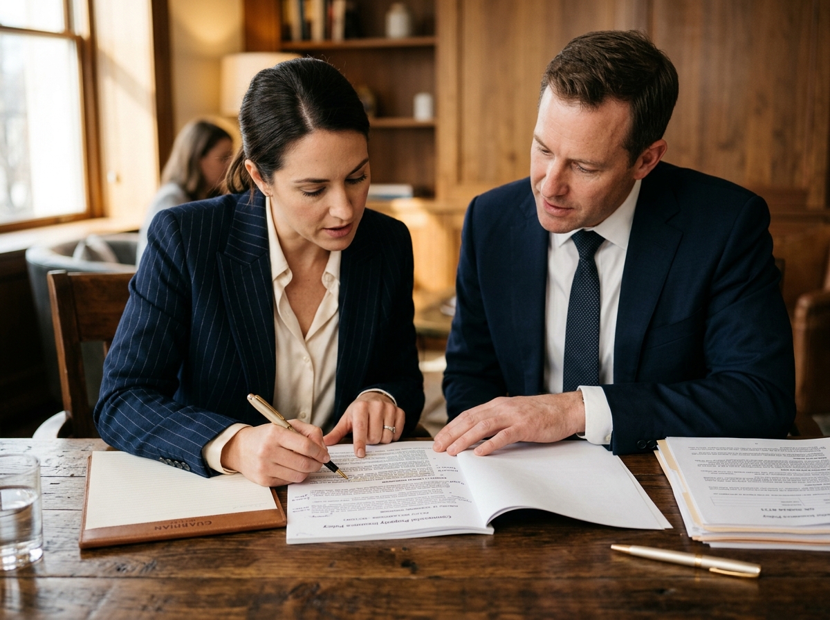 Professionals reviewing policy and claims documents